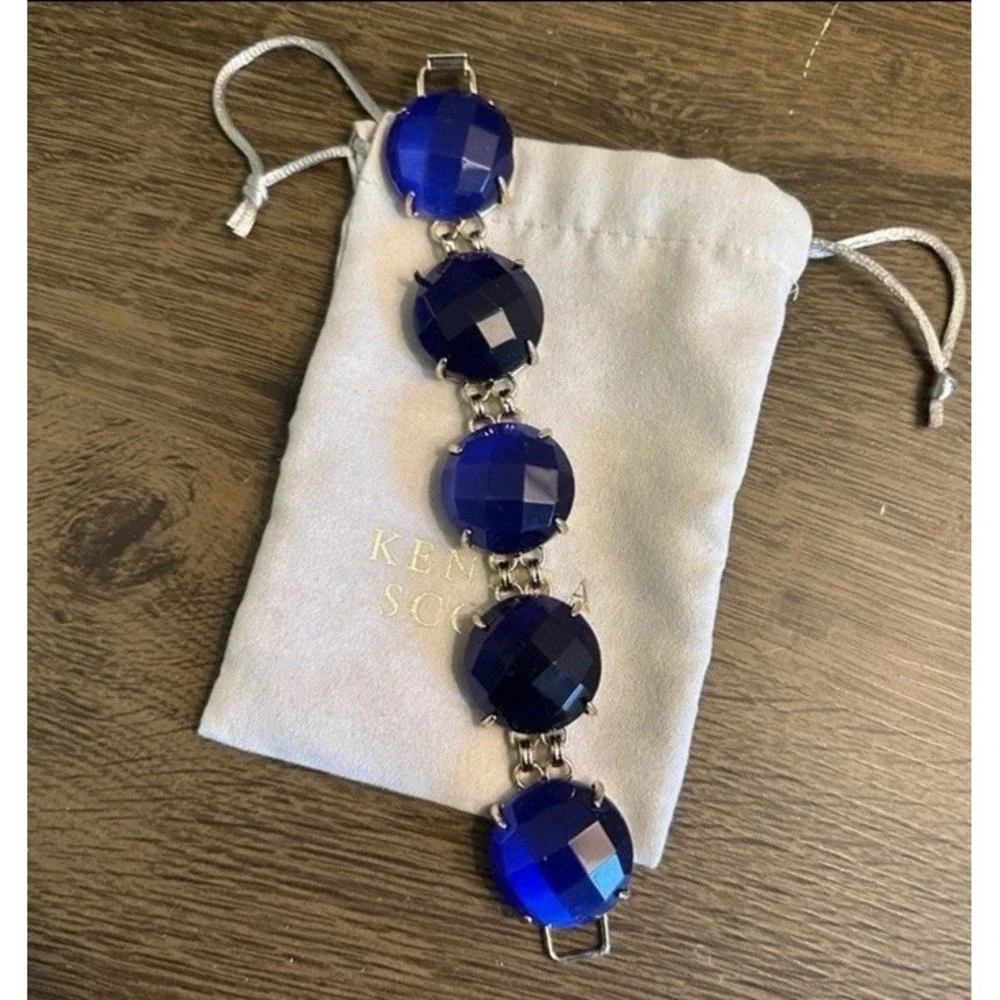 Kendra Scott Cassie Bracelet Faceted Gumdrop Round Statement Cobalt Blue Gold